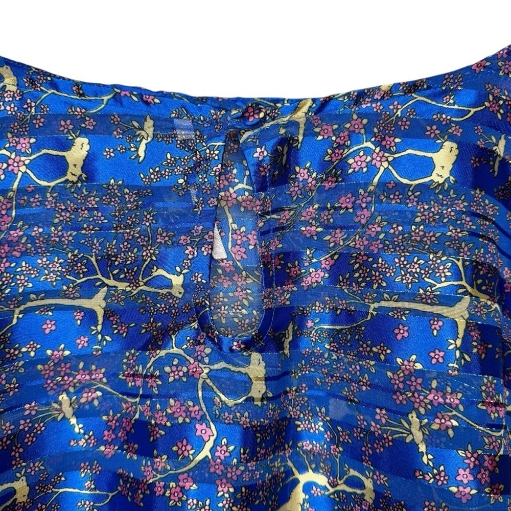 Free People Blue Floral Metallic Boho Festival Top Dolman Sleeved Blouse Sz M - Picture 13 of 13